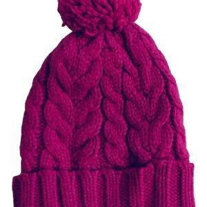 GAP BabyGAP Chunky Knit PomPom Beanie Toddler Sherpa Fleece Lined pink